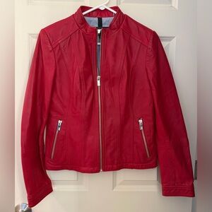 Vintage Y2K Black Rivet Genuine Leather Jacket, Cherry Red, Medium